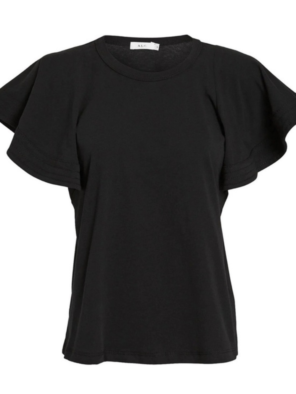 A.L.C. Black Flutter Sleeve Cotton Tee Top Womens Small Minimalist